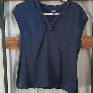 Navy blue silky short sleeve blouse